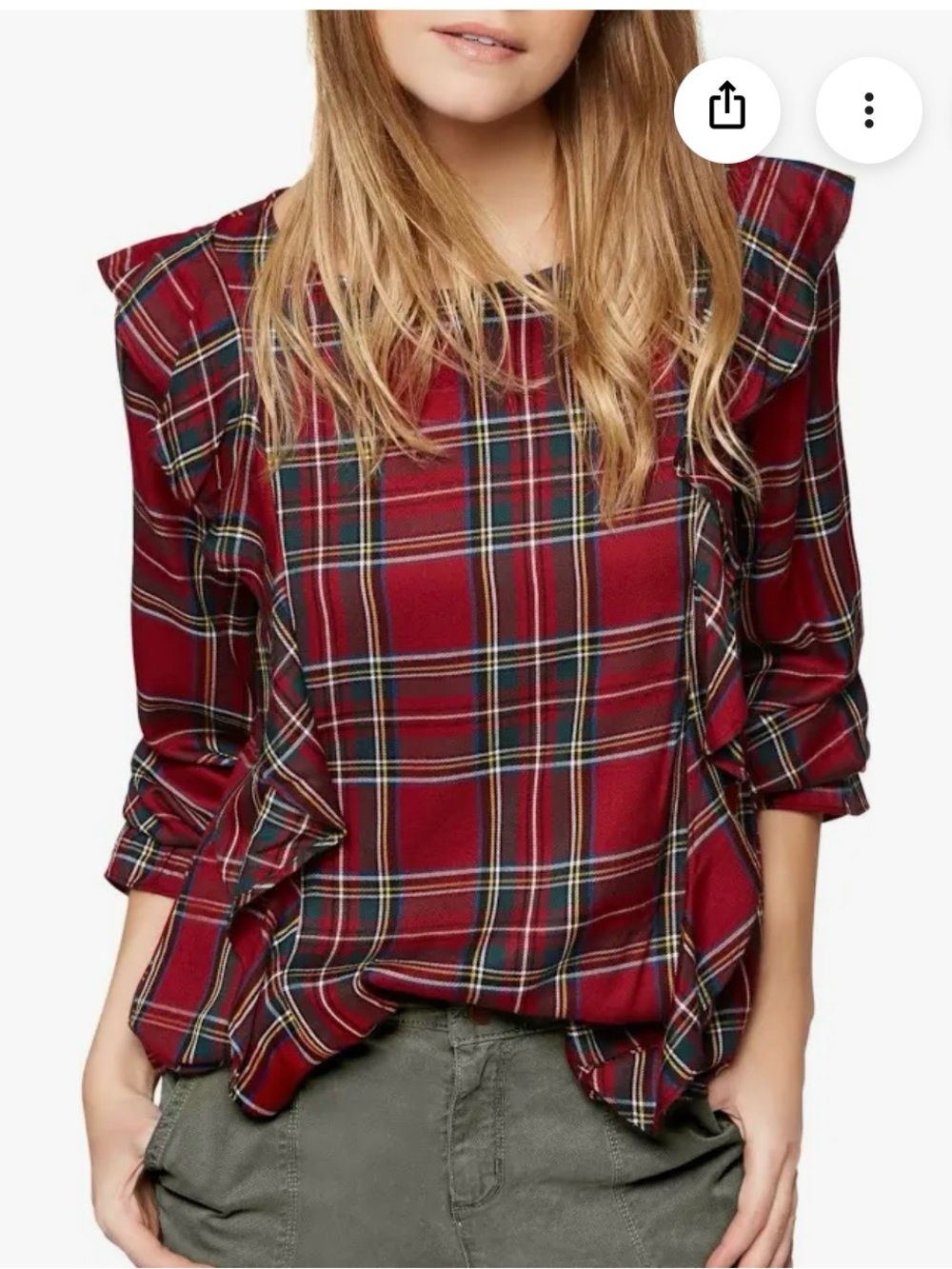 Women's Sanctuary Scout Plaid Ruffle Top size Medium - Picture 2 of 8